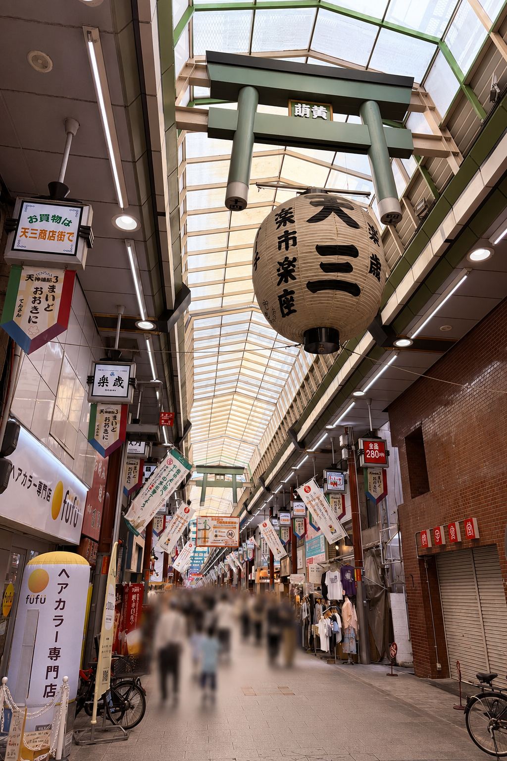 天神橋筋商店街3丁目の大提灯とアーケード
