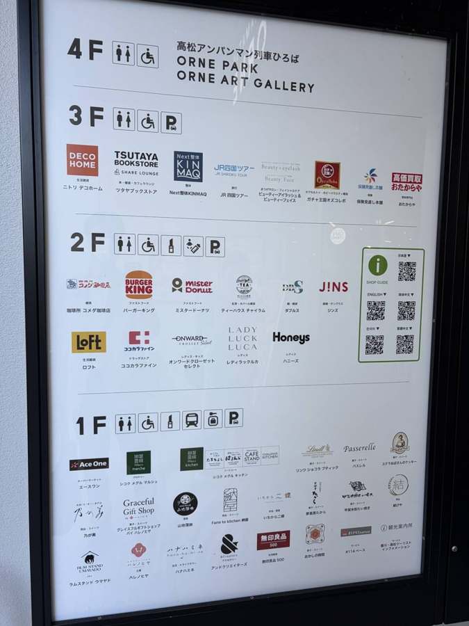 高松オルネ館内のフロアガイド（1階〜4階）